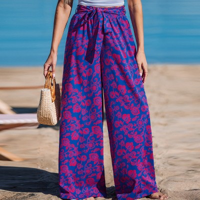Women's Vibrant Floral Beach Palazzo Cover Up Pants - Cupshe
