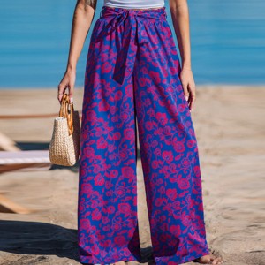 Women's Vibrant Floral Beach Palazzo Cover Up Pants - Cupshe - 1 of 4