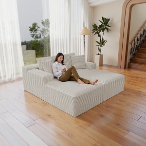 70.8"68.9" Plush Corduroy 2-Piece Modular Sectional Sofa with No Assembly Required and Comfortable Chaise Lounge - 1 of 4