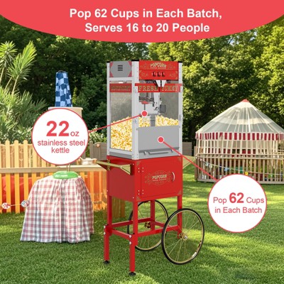 JVNOXK 22-ounce commercial popcorn machine with stainless steel pot, warming light, and accessories—perfect for home parties and movie nights—Red