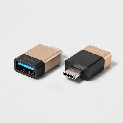 USB-A to USB-C 2 pk Adapter - heyday&#8482; Black/Gold