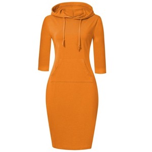 3/4 Sleeve Dresses for Women Pocket Knee Length Sweatshirt Pullover Hoodie Dress - 1 of 4