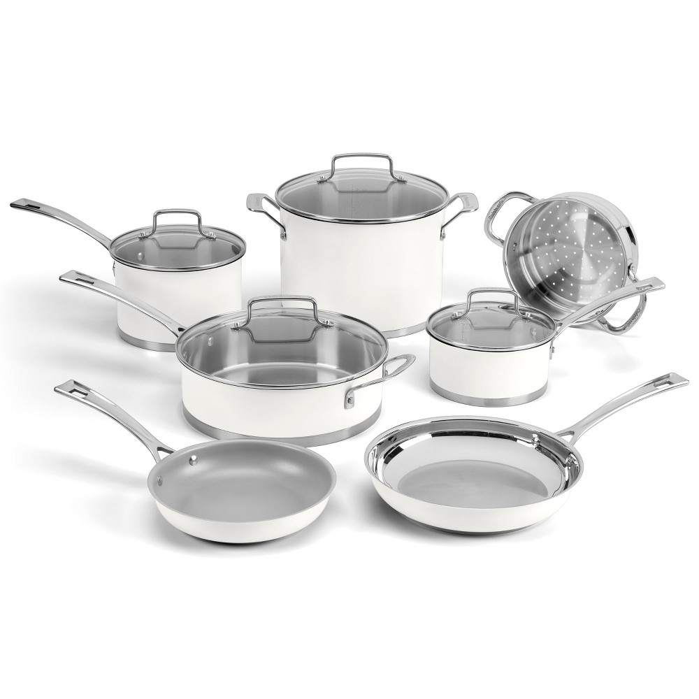Cuisinart 11pc Stainless Steel Matte White Cookware Set