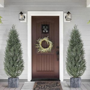 Artificial Topiary Cedar Trees, 2 PCS Artificial Plants Outdoor with Realistic Moss & Pot, UV Rated Fake Plants for Front Porch Decor, Living Room - 1 of 4