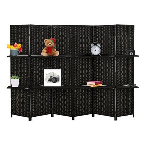FDW Versatile 4/6 Panel Folding Room Divider Screen Divider Wooden Screen Folding Portable Partition with Built-in Shelves Stylish - 1 of 4