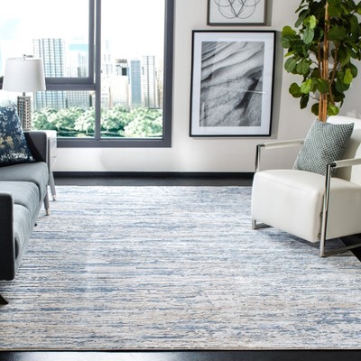 Amelia 9' Square Ivory and Blue Abstract Synthetic Rug