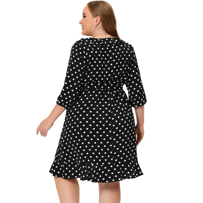 Agnes Orinda Women's Plus Size Polka Dots Elegant  3/4 Sleeve Ruffle Dress, 4 of 6