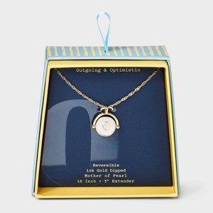 14K Gold Dipped Crystal and Mother of Pearl Circle Spinner Initial Necklace - A New Day™ - 1 of 4