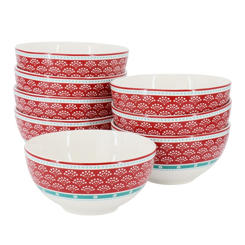 Gibson Home Village Vines Floral 8 Piece 6 Inch Fine Ceramic Bowl Set in White and Multi Red, 1 of 7
