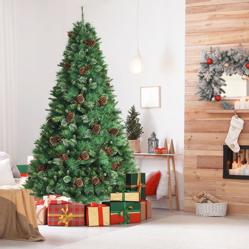 Costway 6ft \7ft\8ft Unlit Hinged PVC Artificial Christmas Pine Tree with Red Berries, 3 of 11