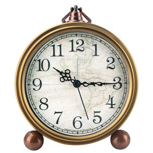 Aoibox Vintage Metal Desk Clock, Silent Non-Ticking Table Alarm Clock for Bedroom, Office, Living Room Decor in Gold - 1 of 4