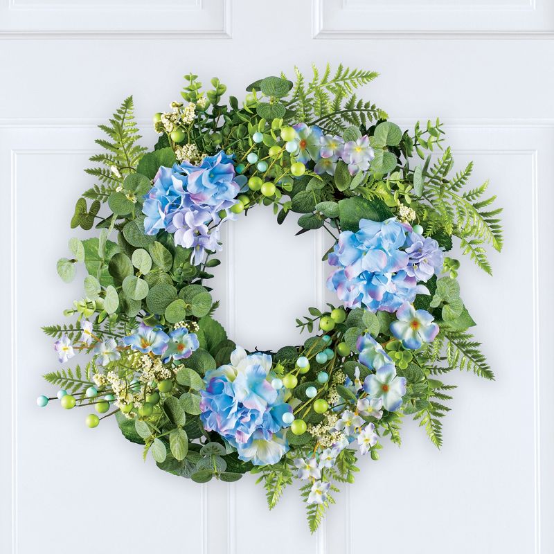 Collections Etc Blue and Lavender Hydrangea Garden Hanging Wreath, 2 of 3