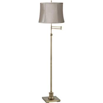 360 Lighting Swing Arm Floor Lamp Adjustable Height 70" Tall Antique Brass Taupe Gray Fabric Drum Shade for Living Room Reading Bedroom