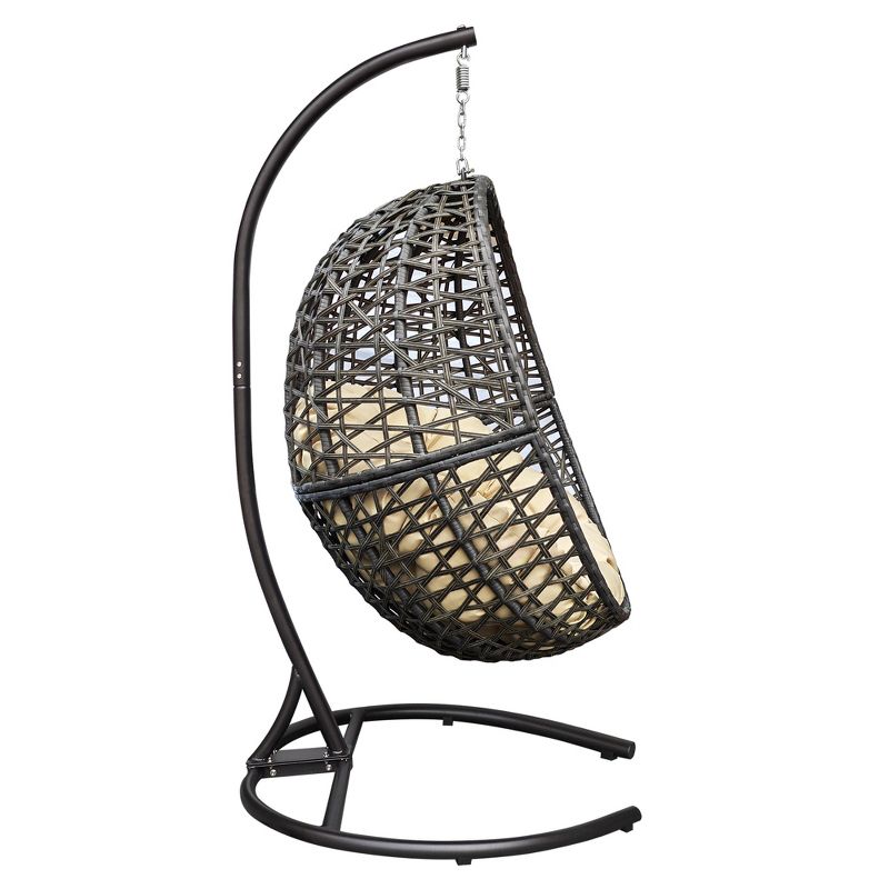 Dolly Hanging Swing Egg Chair, Outdoor Wicker Tear Drop Shape Hammock Stands with Cushion, Outdoor Furniture - Maison Boucle, 5 of 7