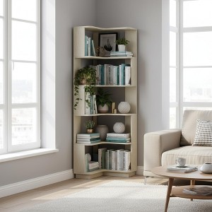 Homy Casa 6-Tier Engineered Wood Corner Bookshelf, Modern Space-Saving Display Storage Rack for Living Room, Bedroom & Office - 1 of 4