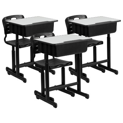 Flash Furniture Nila Adjustable Height Student Desk and Chair with Black Pedestal Frame - Set of 3