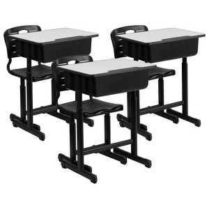 Flash Furniture Nila Adjustable Height Student Desk and Chair with Black Pedestal Frame - Set of 3 - 1 of 4