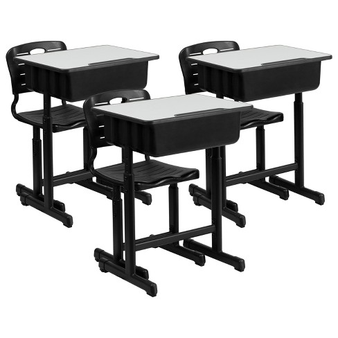 Flash Furniture Nila Adjustable Height Student Desk and Chair with Black Pedestal Frame - Set of 3 - image 1 of 4