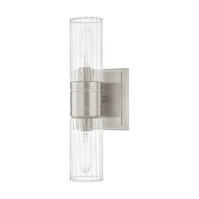 Midtown Brushed Nickel 2-Light Vanity with Clear Fluted Glass
