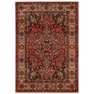 Red and Ivory Floral Synthetic Rectangular Area Rug