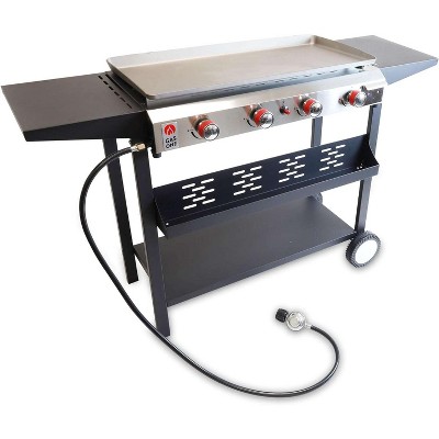 GasOne Flat Top Grill with 4 Burners Premium Propane Outdoor Grill Cart Stainless Steel Auto Ignition Camping Grill Outdoor Griddle