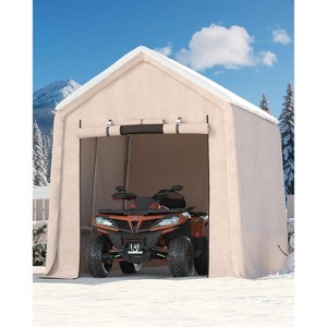 10x10FT Carport with 2 Roll-Up Doors & Vents, 240G Heavy-Duty Waterproof PE Tarp, UV-Resistant Storage Sheds for Motorcycle, Firewood & Tools - 1 of 4