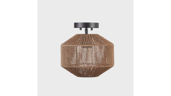 Lotus 1-Light Matte Black Flush Mount Ceiling Light with Paper Twine Shade - Globe Electric, 2 of 12, play video