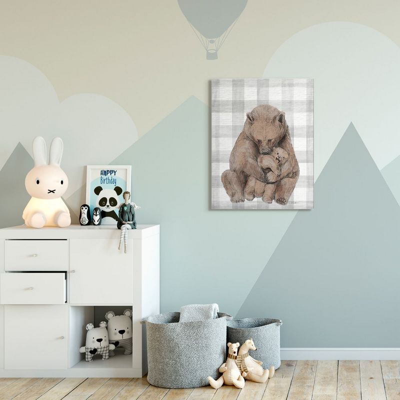 Stupell Industries Bear and Cub Nursery Illustration Grey Farmer Plaid, 3 of 6