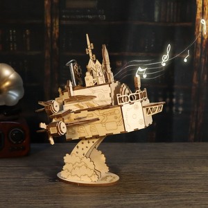 Angel Sar 3D Wooden Moving Castle Music Box Kit, DIY Mechanical Castle Building Model with Wind-Up Music, Handmade Assembly Puzzle for Adults - 1 of 4