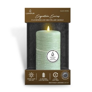 LumiPur 3.5"x7" Signature Natural Glow Flickering Flameless LED Wax Pillar Candle Sage Green - 1 of 4