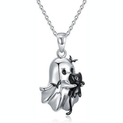 Spooky Ghost & Cat Charm Necklace - Tiny Talisman Pendant, Halloween Jewelry Gift for Best Friends