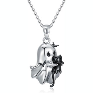Spooky Ghost & Cat Charm Necklace - Tiny Talisman Pendant, Halloween Jewelry Gift for Best Friends - 1 of 4