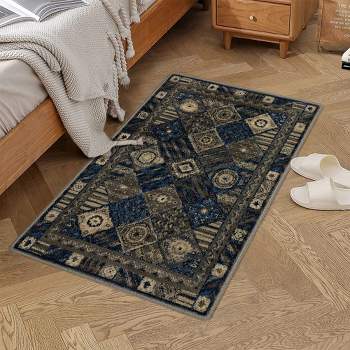 Area Rug Boho Distressed Floor Carpet Vintage Floral Rug, Polypropylene