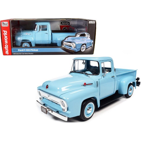 1956 Ford F-100 Mild Custom Pickup Truck Diamond Blue 1/18 Diecast Model  Car by Auto World