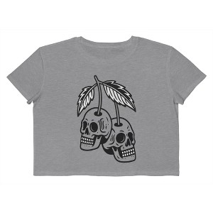 Rerun Island Women Skull Cherries Outlines Short Sleeve Graphic Cotton Cropped Loose T-shirt - 1 of 4