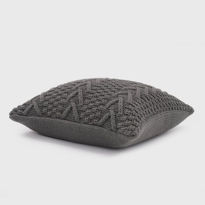 Charcoal Gray Chunky Knit Square Throw Pillow