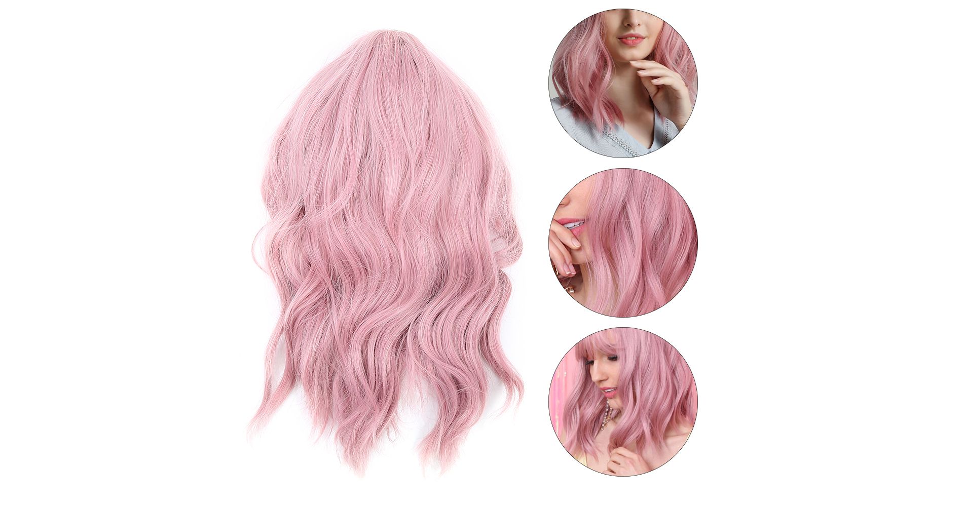 Pink Wavy Bob Synthetic Wig, 36cm, Adjustable Fit for Costumes and Everyday Styling