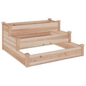 vidaXL Solid Wood Fir Raised Garden Bed, 47.2"x47.2"x22", Multi-Level Design for Versatile Planting, Great for Deck, Patio, Garden, Natural Brown - 1 of 4