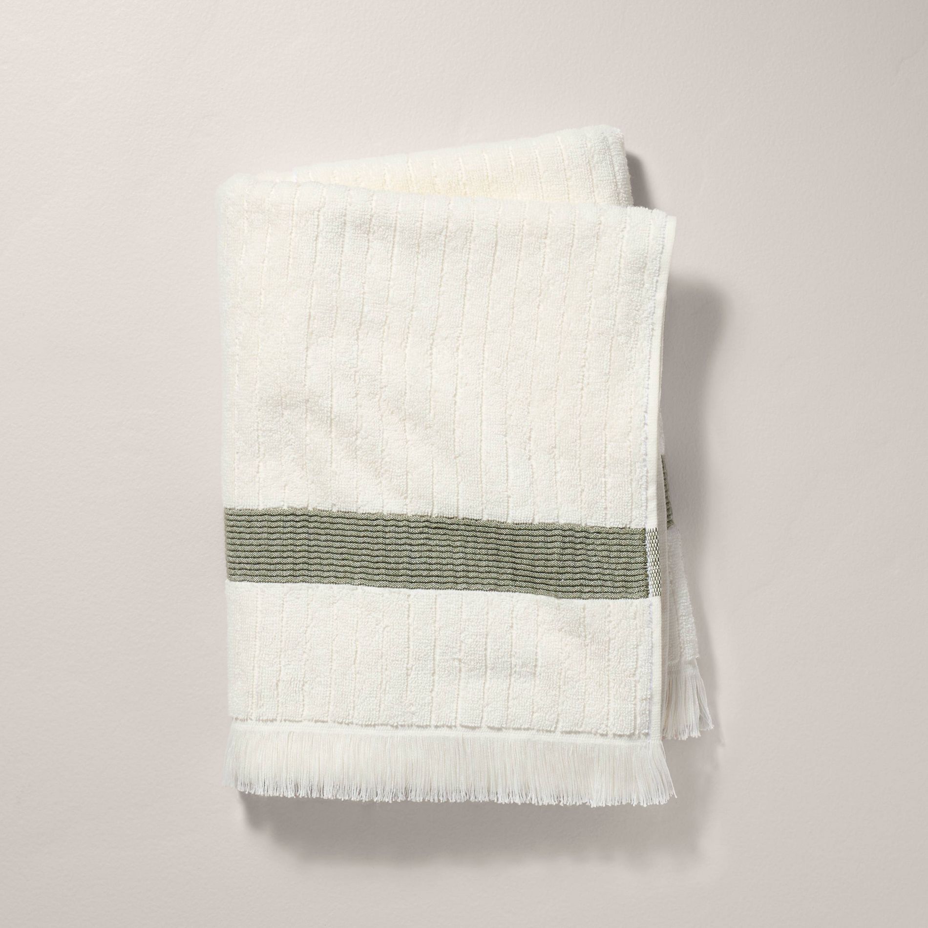 Textured Stripe Terry Bath Towel with Fringe Green/Cream - Hearth & Hand™ with Magnolia