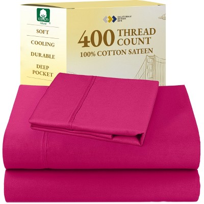 Cotton Sheets Set - Softest 400 Thread Count Bed Sheets, 100% Cotton Sateen, Cooling, Deep Pocket by California Design Den