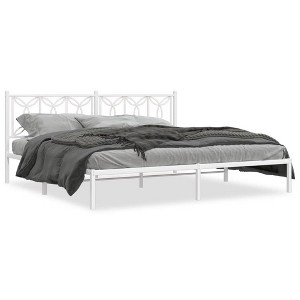 vidaXL Metal Bed Frame with Headboard - King Size White Steel Bed Frame - 76"x79.9" Modern Design with Extra Storage Space - 1 of 4
