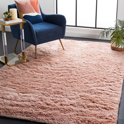 Pink 8' x 10' Handmade Wool Shag Area Rug
