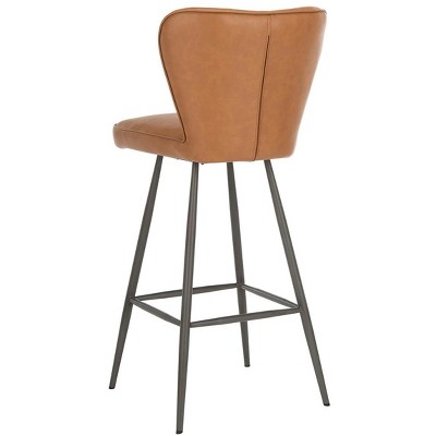 Camel Leather Tufted Transitional Bar Stool with Metal Legs, 46"