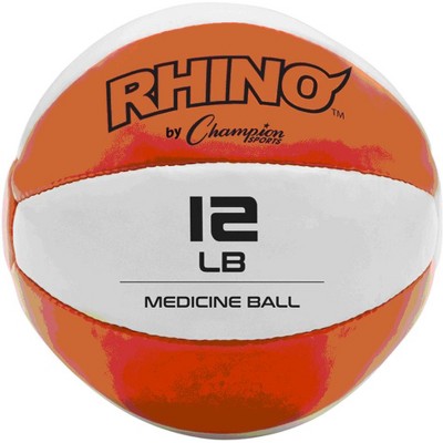 Champion Sports MB11 Rhino Textured Leather 8 Inch Round Non Slip Grip Exercise Medicine Fitness Training Weight Ball, 12 Pounds, Orange