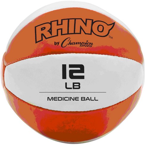 Champion Sports Mb11 Rhino Textured Leather 8 Inch Round Non Slip Grip Exercise Medicine Fitness Training Weight Ball 12 Pounds Orange Target