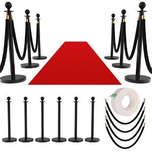 Black Crowd Control Stanchion Velvet Ropes Carpet Set, 12pcs Post Sand Injection Hollow Base (26 ft Carpet, 10pcs Velvet Rope) - 1 of 4