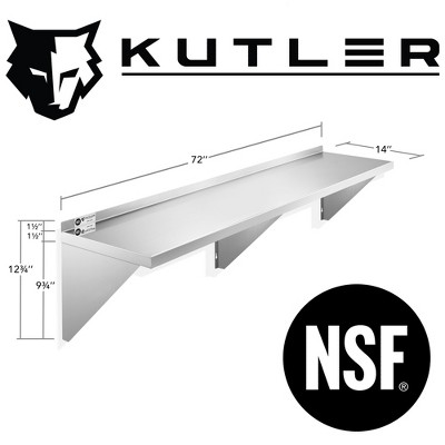 KUTLER 14" x 72" Stainless Steel Kitchen Wall Shelf with Backsplash