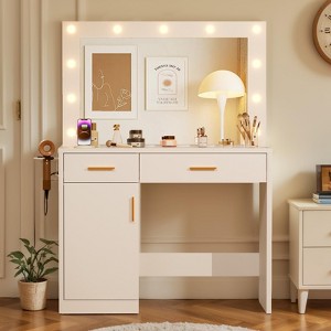 Okak Makeup Vanity with 3 Color Adjustable Mirror, Vanity Desk with Charging Station and Ample Storage, Dressing Table for Bedroom - 1 of 4