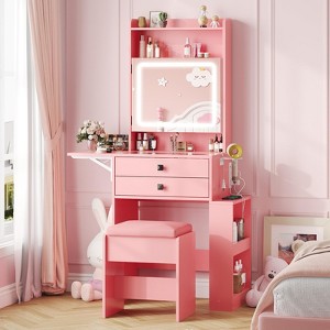 Small Makeup Vanity Set with 3 Adjustable Lighted Mirror, Charging Station & Glass Top - 1 of 4