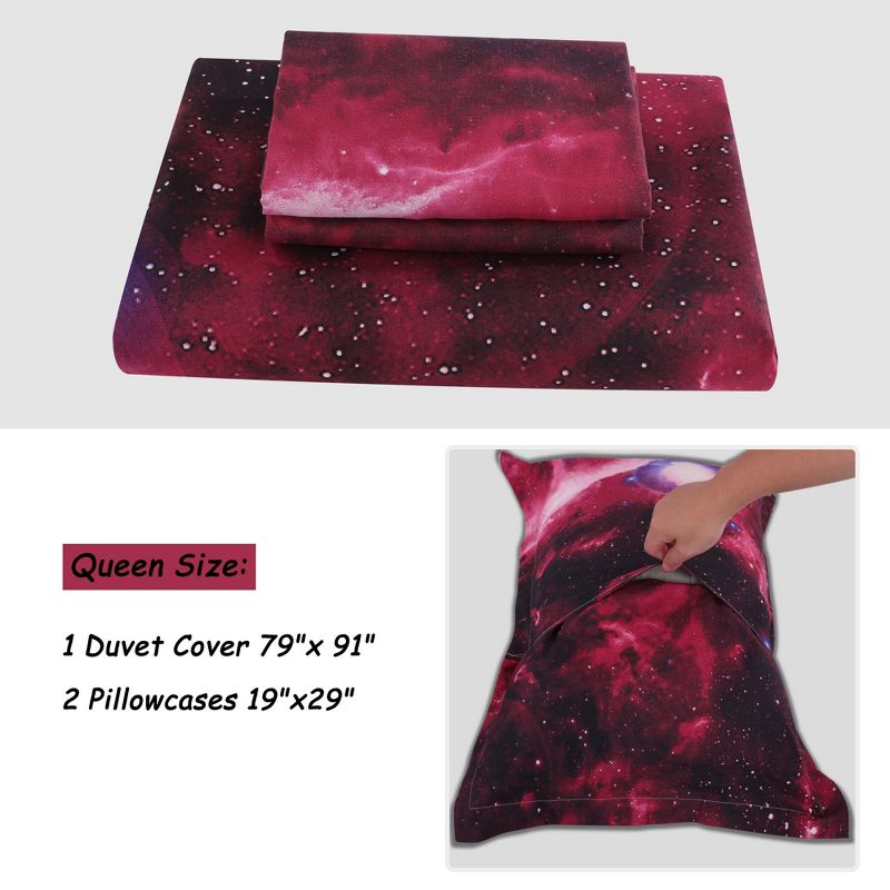 PiccoCasa Galaxies Duvet Cover Sets 3 Pcs Includes 1 Duvet Cover 2 Pillow Shams Queen Red, 4 of 7
